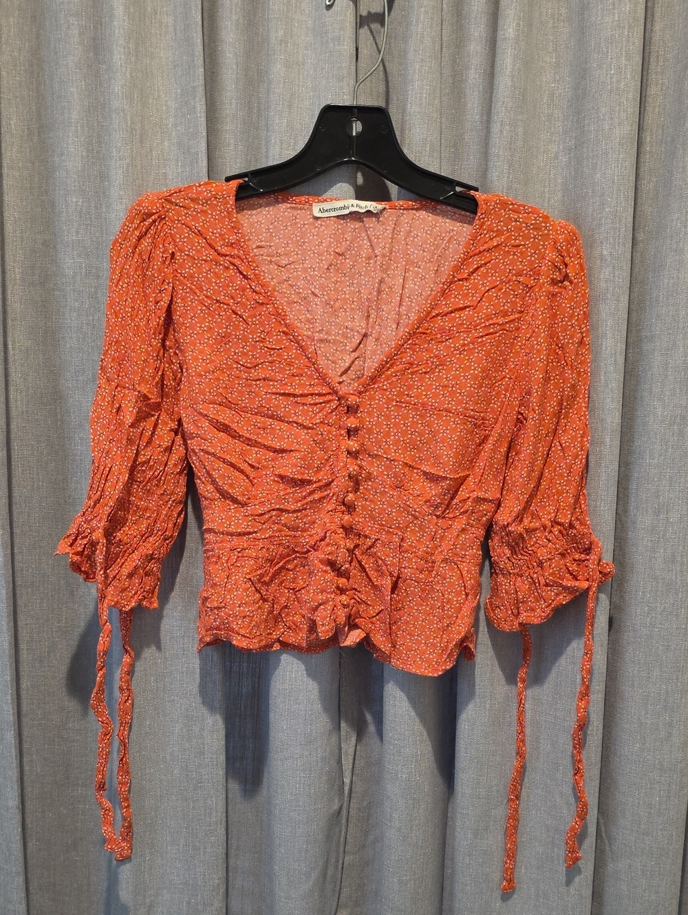 Abercrombie & Fitch Soft  Orange Button-Front Ruched V-Neck Crop Top
